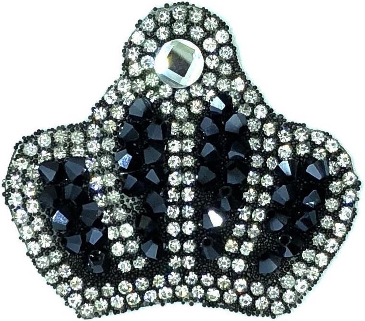 MegaMooi Kroon Patch Van Donkergrijze Crystal En Zilverkleurige Strass Steentjes 5 x 5,6 cm