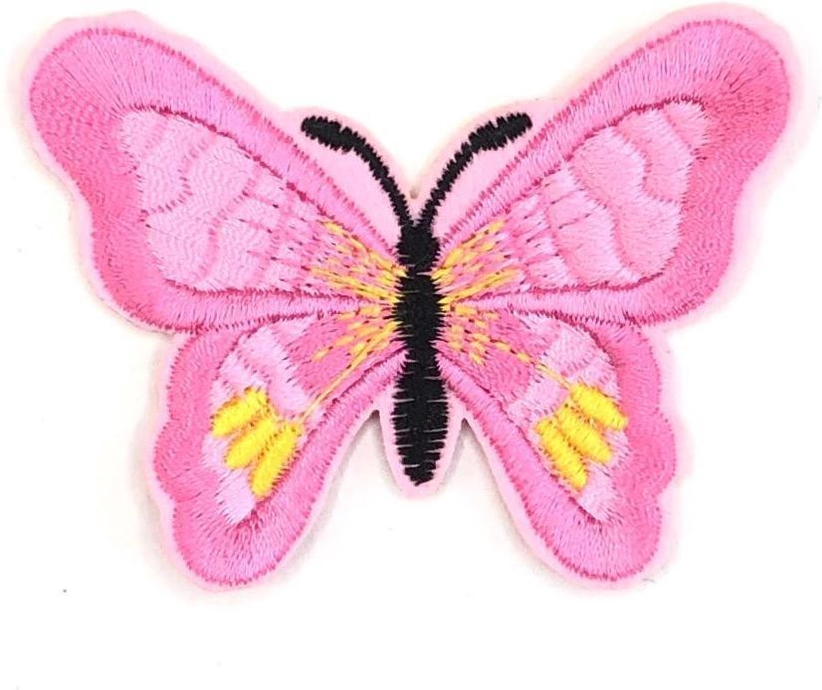 MegaMooi Licht Met Donker Roze Vlinder Strijk Patch 7 x 5,5 cm