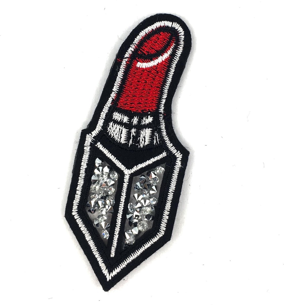 MegaMooi Lipstick Met Strass Steentjes Strijk Patch 9 x 3,5 cm