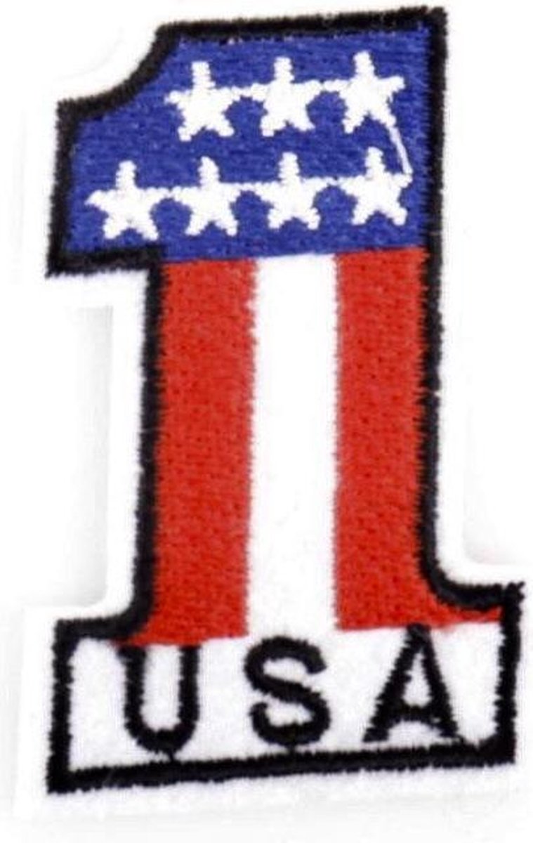 MegaMooi Nummer 1 Strijk Patch Met De Stars And Stripes En Tekst USA 3,5 x 6 cm