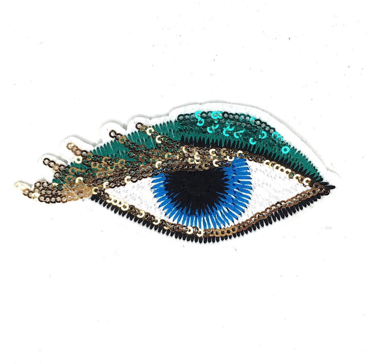 MegaMooi Oog Met Paillette Wimpers En Blauwe Iris Strijk Patch 5,5 x12,7 cm