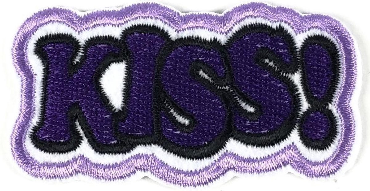 MegaMooi Paarse Kiss Tekst Strijk Patch 7 x 3,7 cm