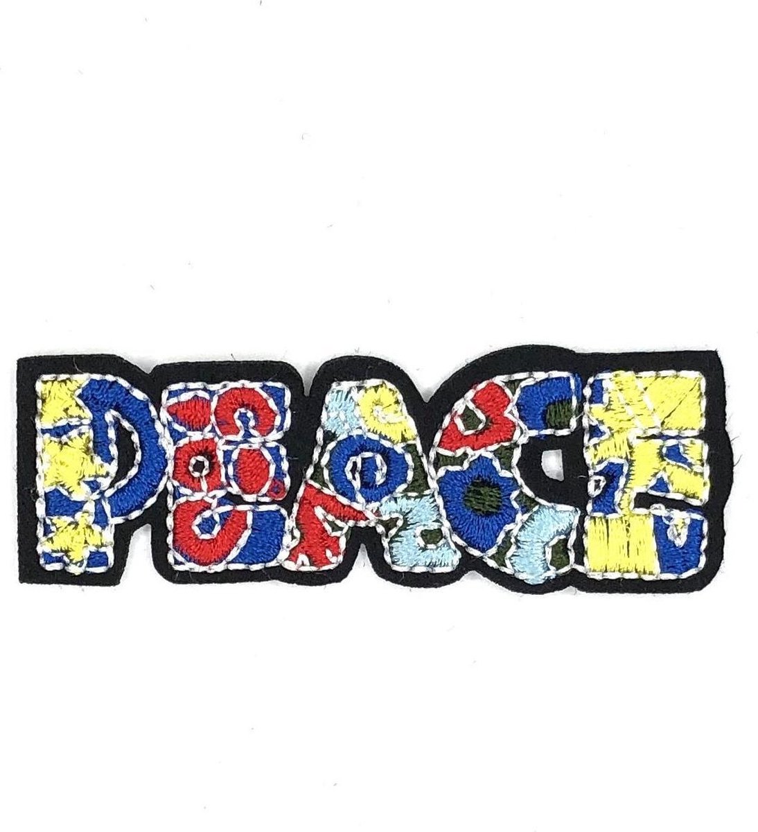 MegaMooi Peace Tekst Strijk Embleem Patch 7,8 x 2,5 cm