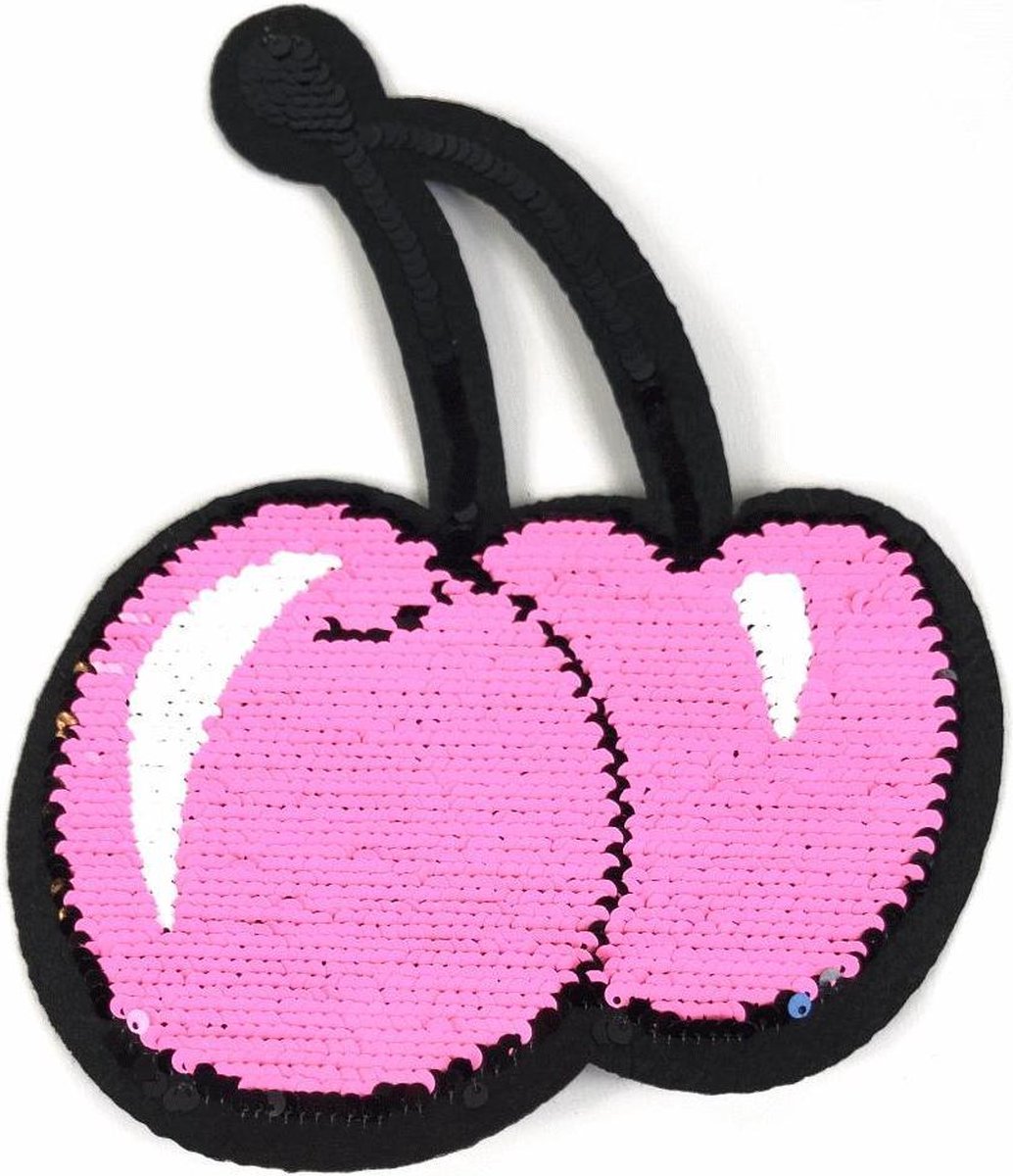 MegaMooi Reversible Rode Kersen Naar Roze Paillette Strijk XL Embleem Patch 22,5 x 19,5 cm