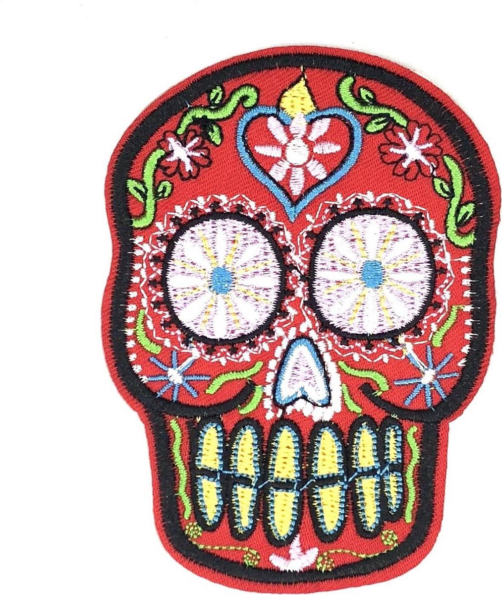 MegaMooi Rode Sugar Skull Patch Met Gele Tanden 10,2 x 7,5 cm