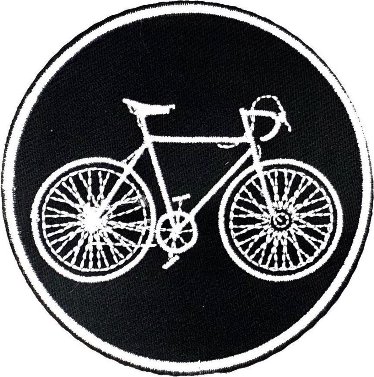 MegaMooi Rond Zwart Strijk Embleem Met Race Fiets 7,6 cm diameter