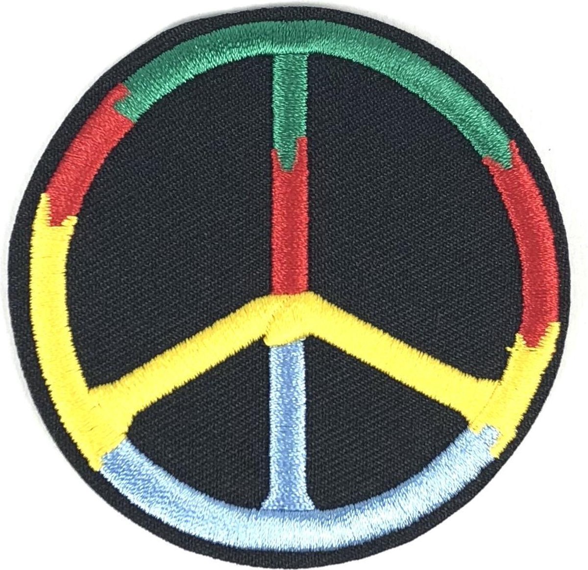 MegaMooi Ronde Zwarte Embleem Strijk Patch Met Gekleurd Peace Teken 7,3 diameter