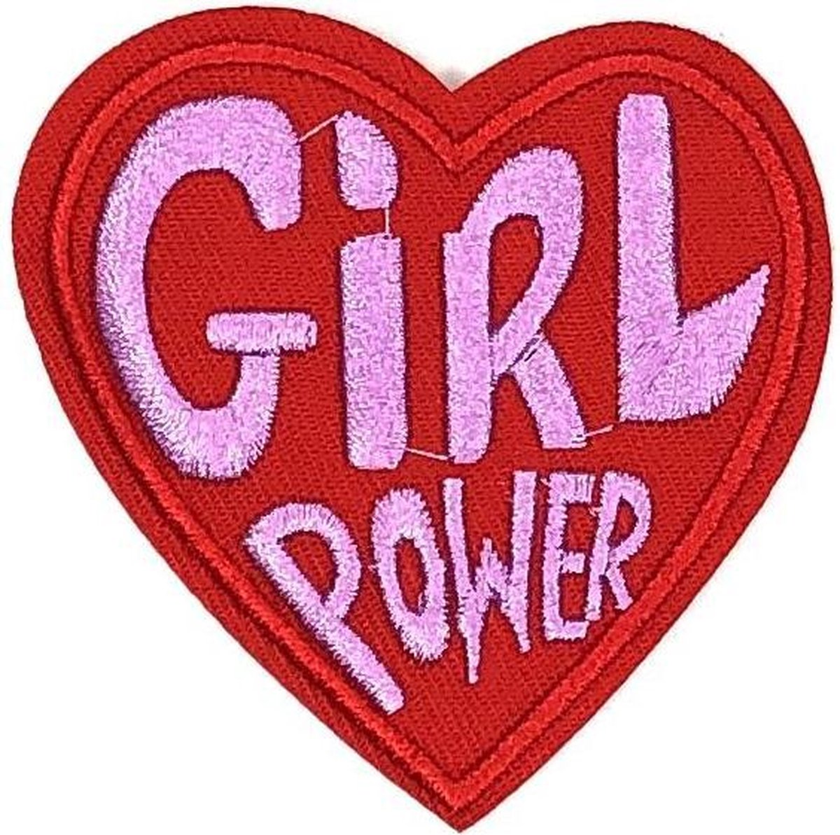 MegaMooi Rood Hart Met Roze Girl Power Tekst Strijk Patch 6,7 x 6,7 cm