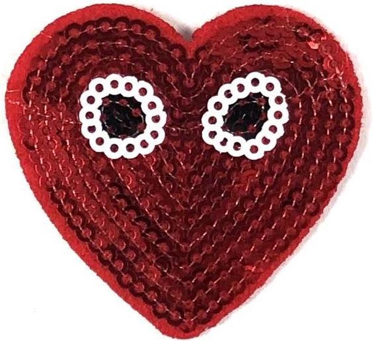 MegaMooi Rood Paillette Hartje Met Oogjes Patch 5 x 5 cm