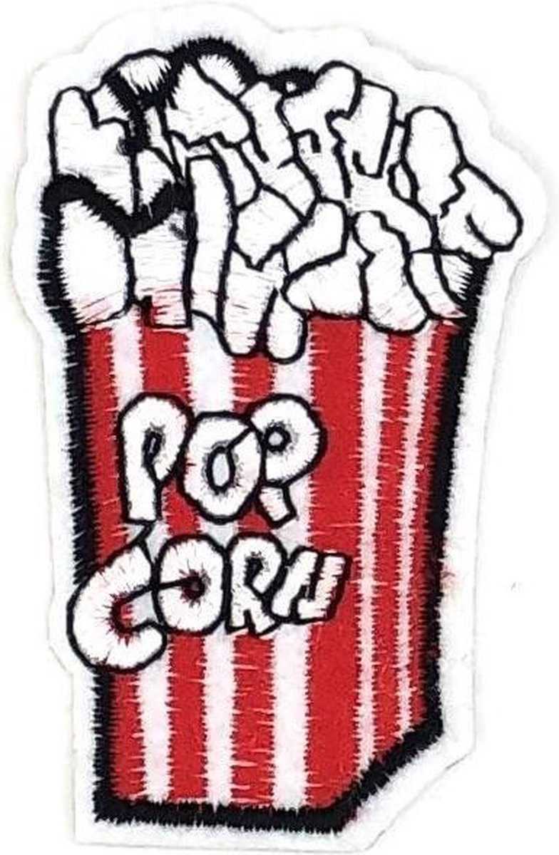 MegaMooi Rood Wit Gestreepte Popcorn Beker Strijk Patch 6.8 x 4.5 cm