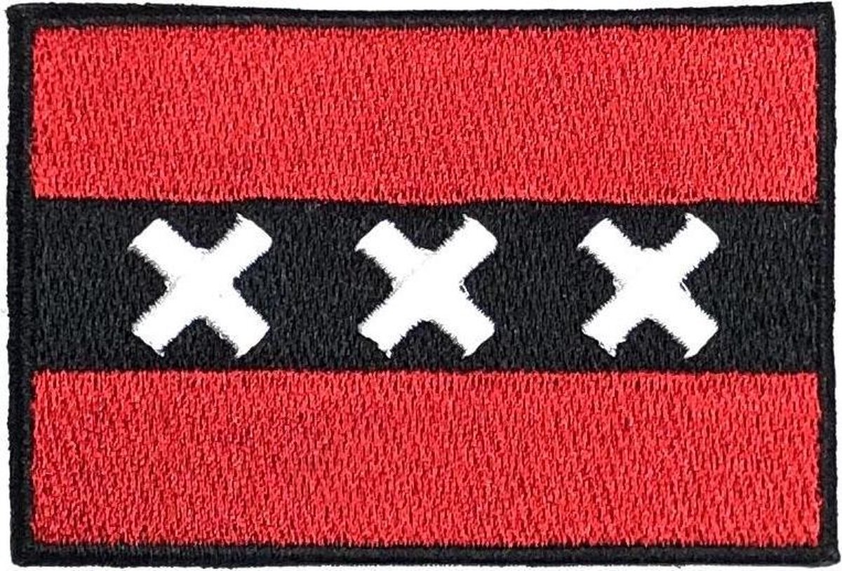 MegaMooi Rood Zwarte Amsterdam Vlag Patch 7,5 x 5,2 cm