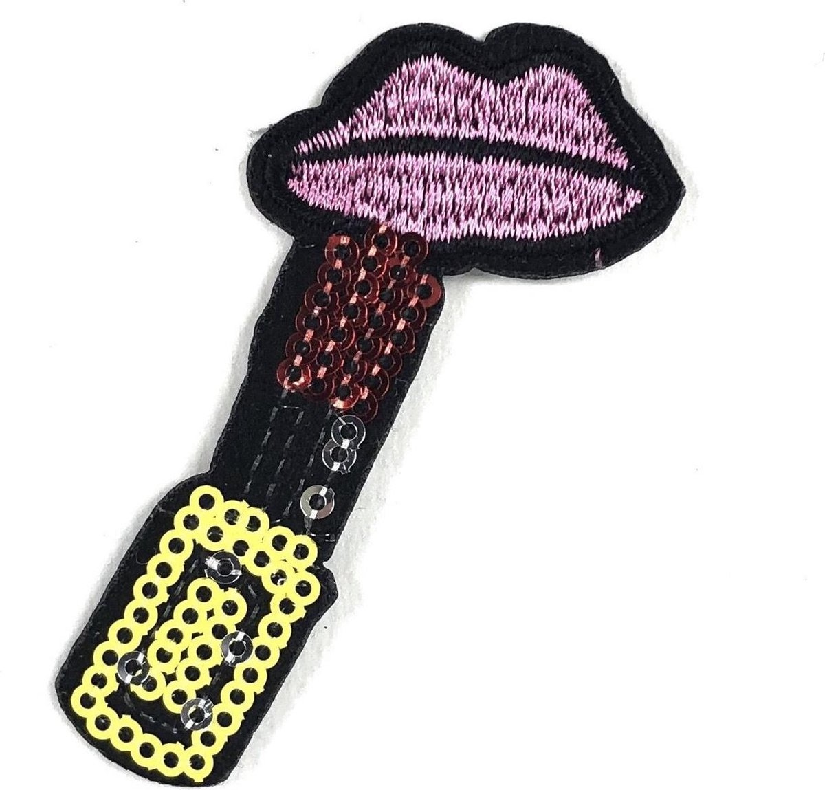 MegaMooi Roze Mond Strijk Embleem Patch Met Paillette Lipstick Houder 7 x 3,5 cm