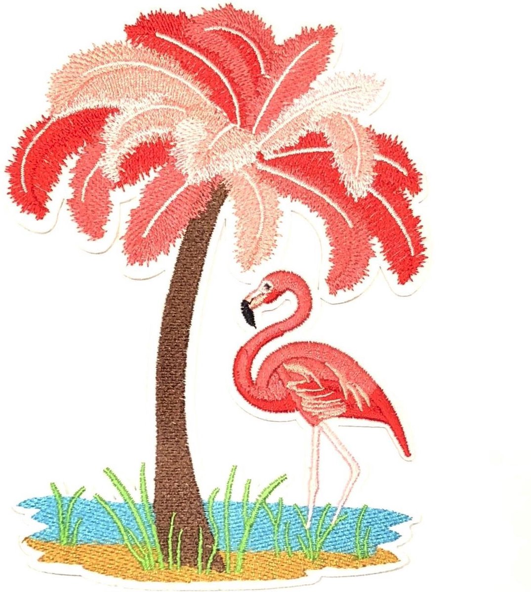 MegaMooi Roze Palmboom En Flamingo XXL Strijk Embleem Patch 16,5 x 12 cm