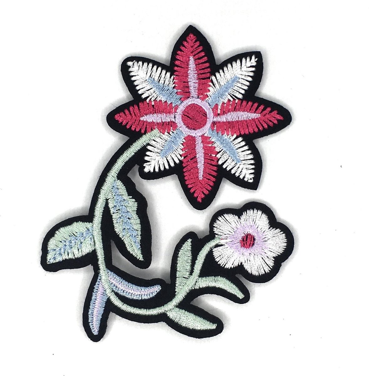 MegaMooi Roze Pastel Kleurige Bloemen Op Tak Strijk Embleem Patch 7,5 x 10,8 cm