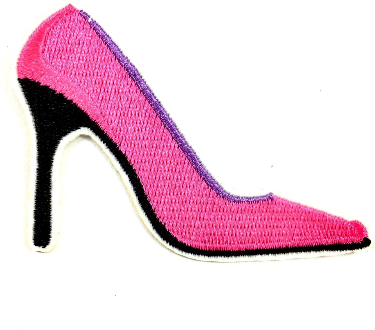 MegaMooi Roze Pump Met Zwarte Hoge Hak Strijk Embleem Patch 8,5 x 5,7 cm