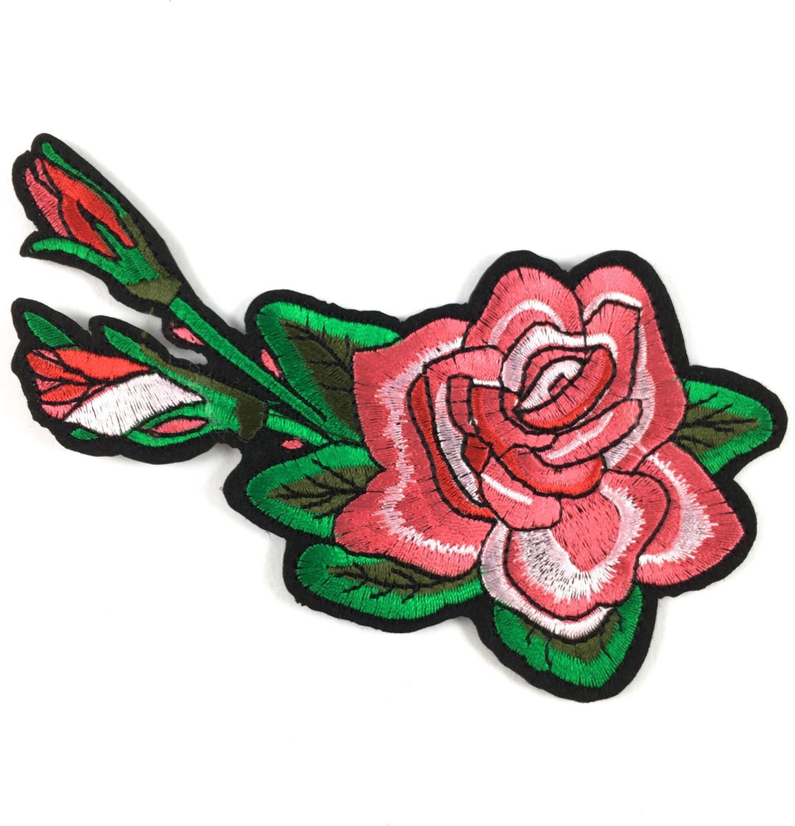 MegaMooi Roze Roos Met Knoppen Strijk Embleem Patch 14 x 8 cm