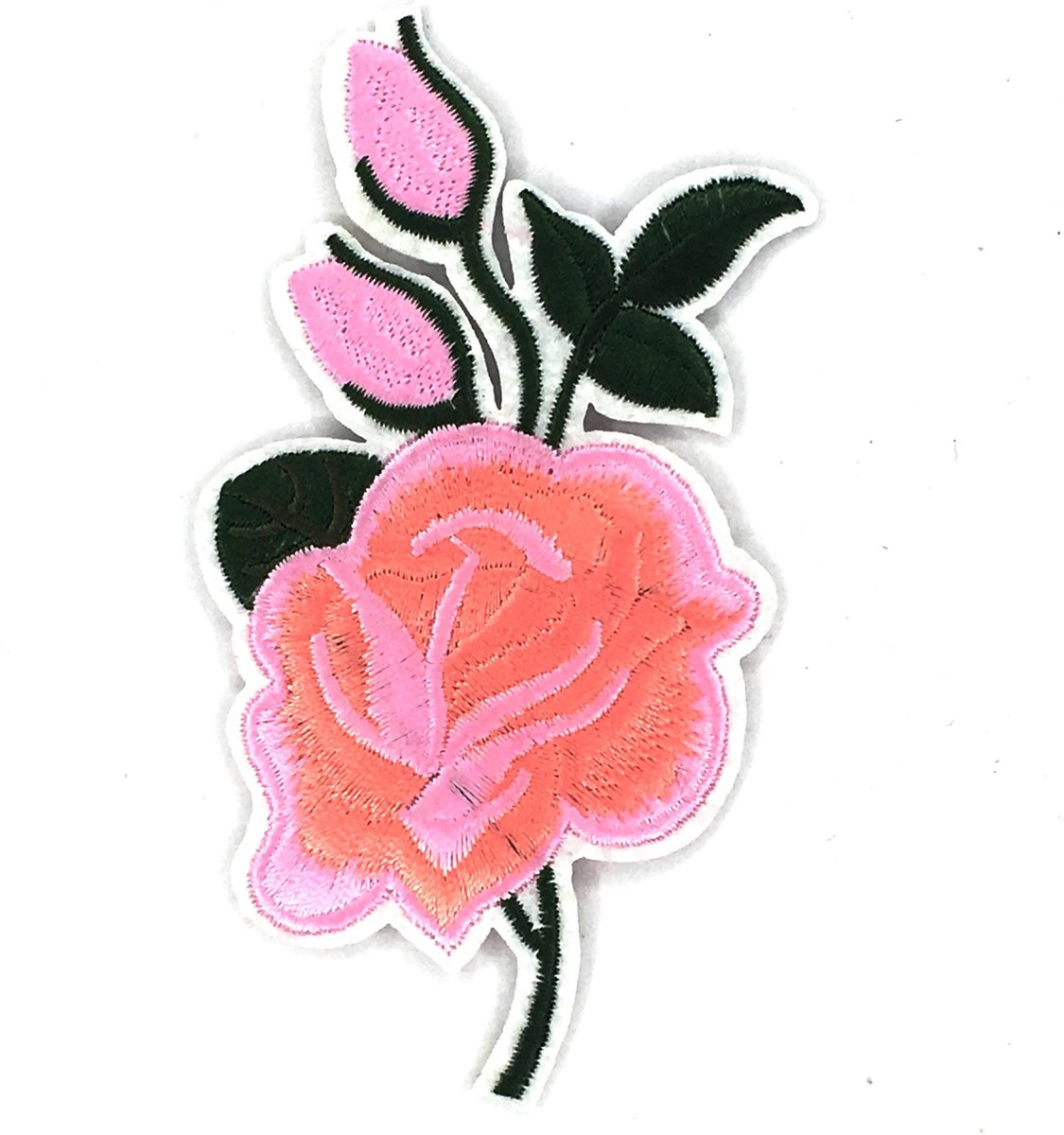 MegaMooi Roze Roos Op Tak Met Knoppen Strijk Embleem Patch 6 x 11 cm