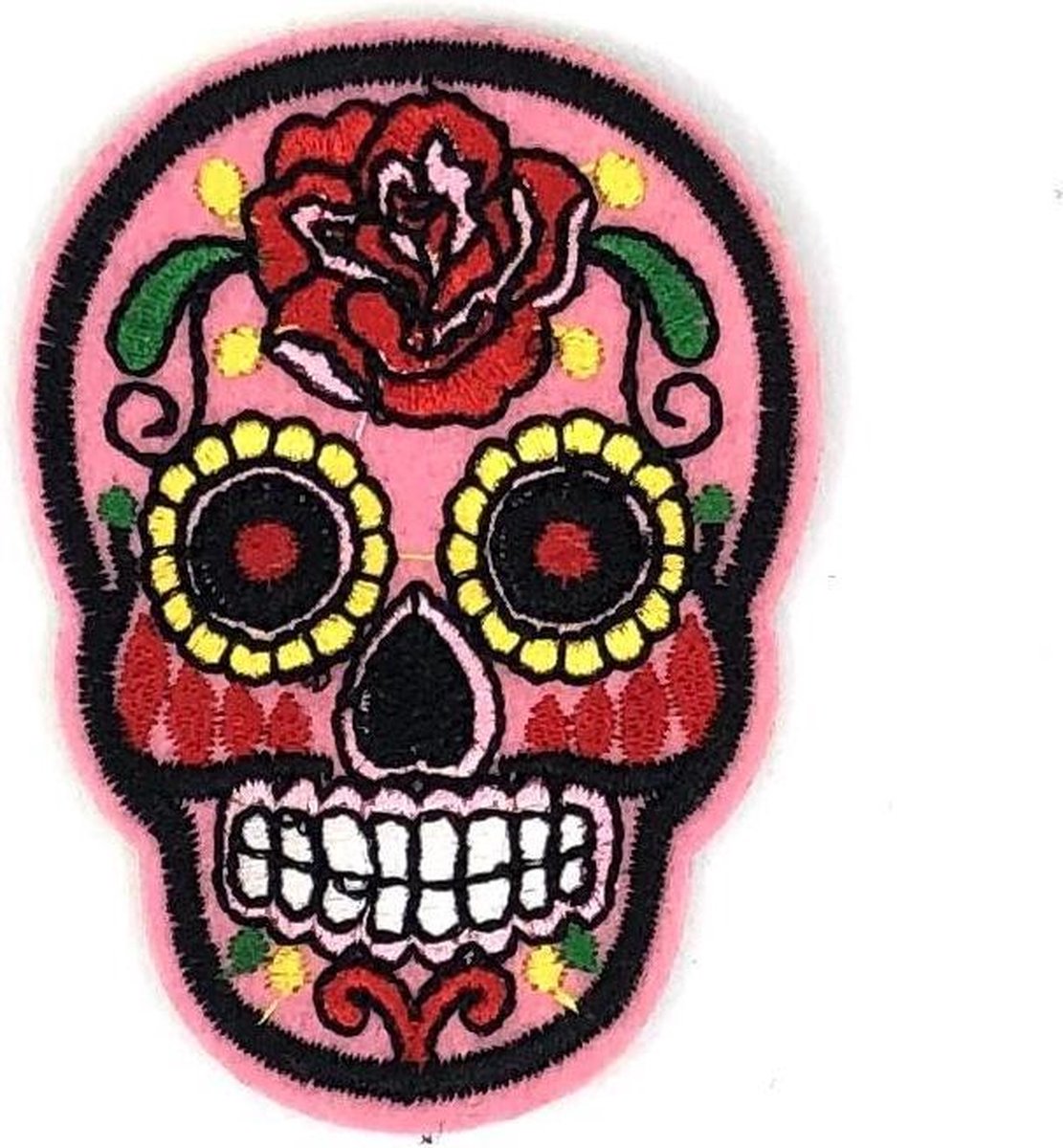 MegaMooi Roze Sugar Skull Strijk Patch 5,3 x 7,3 cm