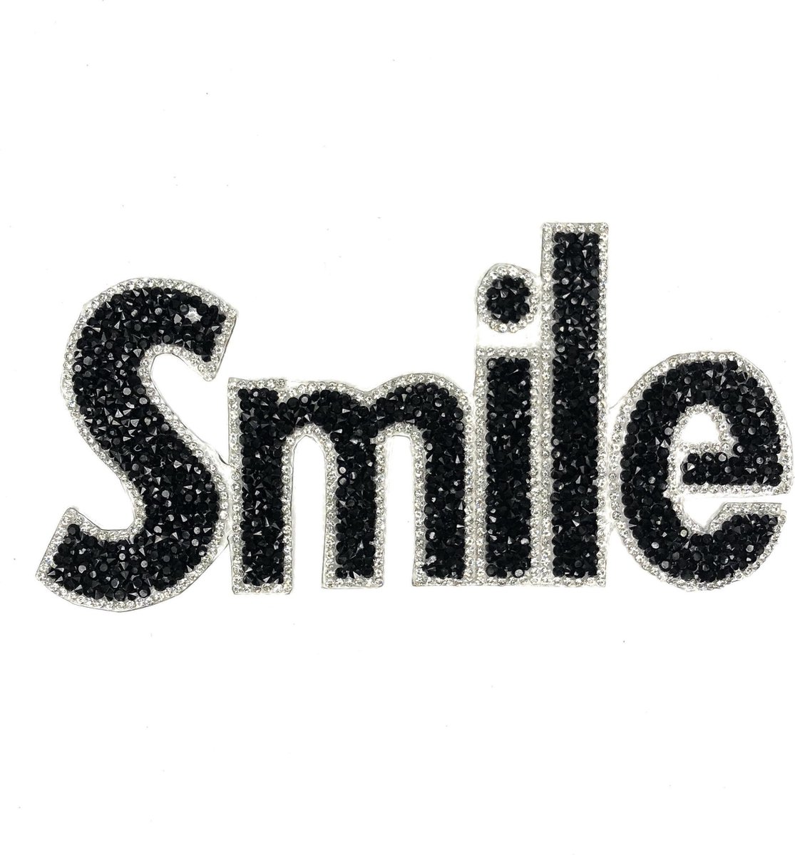 MegaMooi Smile Tekst Van Crystal En Strass Steentjes XL Patch 19,5 x 9,5 cm