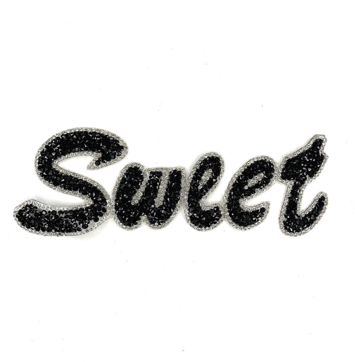 MegaMooi Sweet Tekst XL Patch Van Zwarte Crystal En Zilverkleurige Strass Steentjes 19 x 7,4 cm