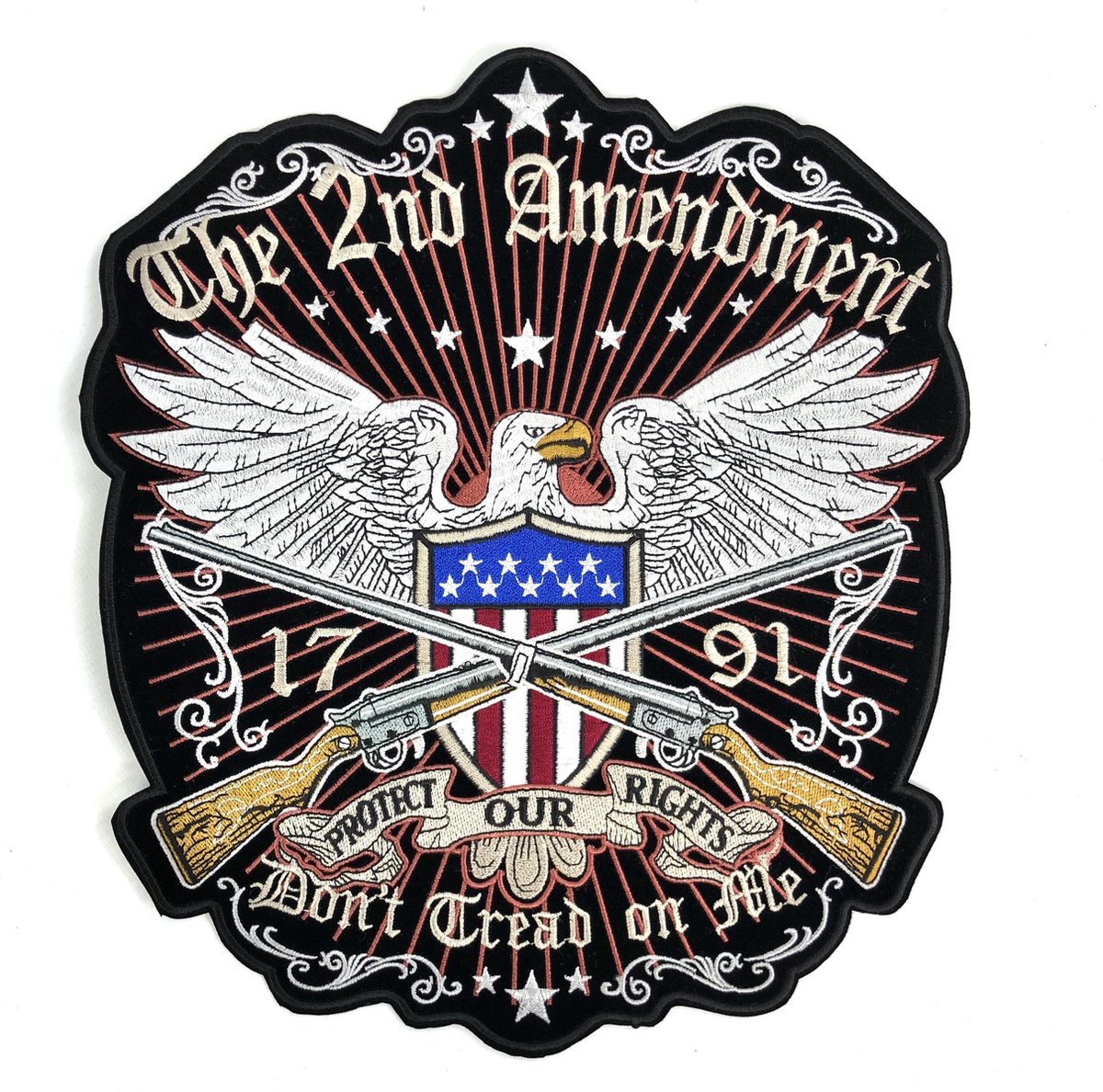 MegaMooi The Second Amendment Met USA Schild Adelaar En Twee Geweren Strijk XXL Patch 30 x 26,5 cm