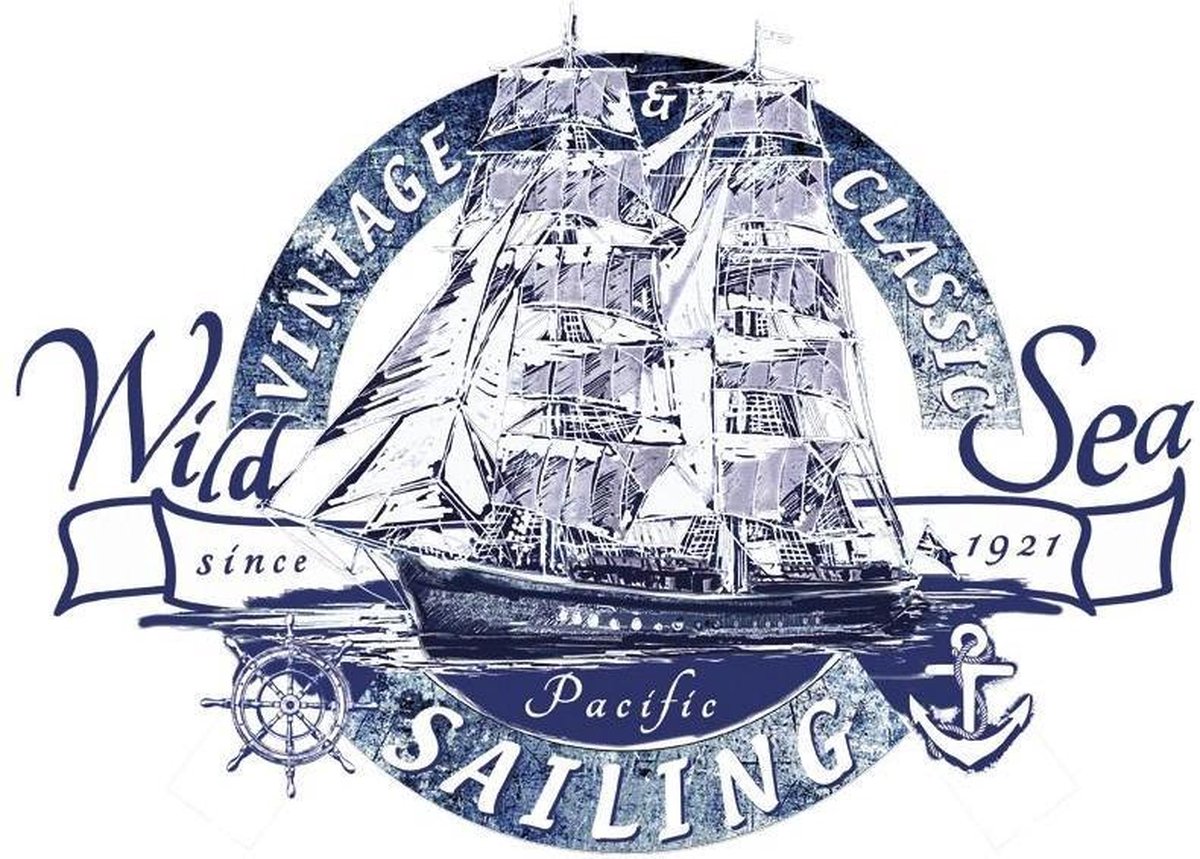 MegaMooi Vintage Zeilboot Met Classic Sailing Tekst Strijk Applicatie 25 x 18 cm