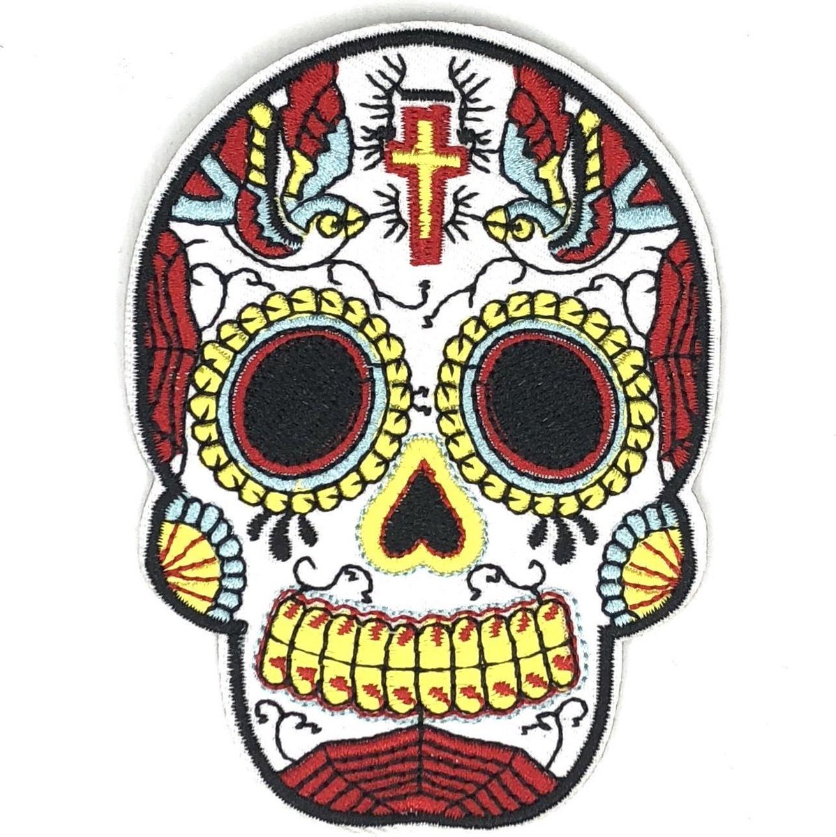 MegaMooi Wit Met Rode Sugar Skull Patch Met Geel Accenten 10,2 x 7,5 cm