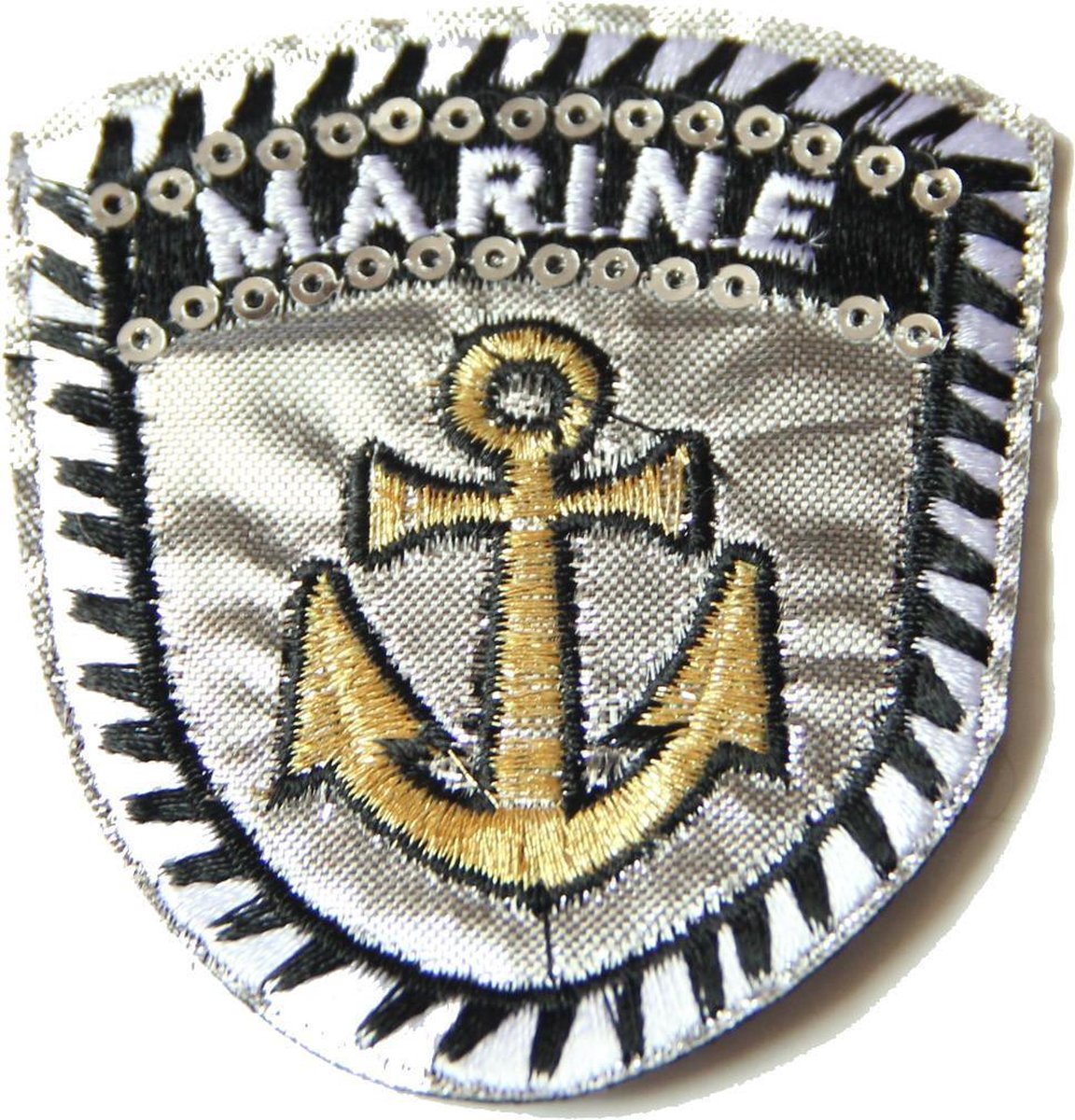 MegaMooi Zilver Kleurig Marine Embleem Met Goudkleurig Anker Strijk Patch 7,2 x 6,5 cm