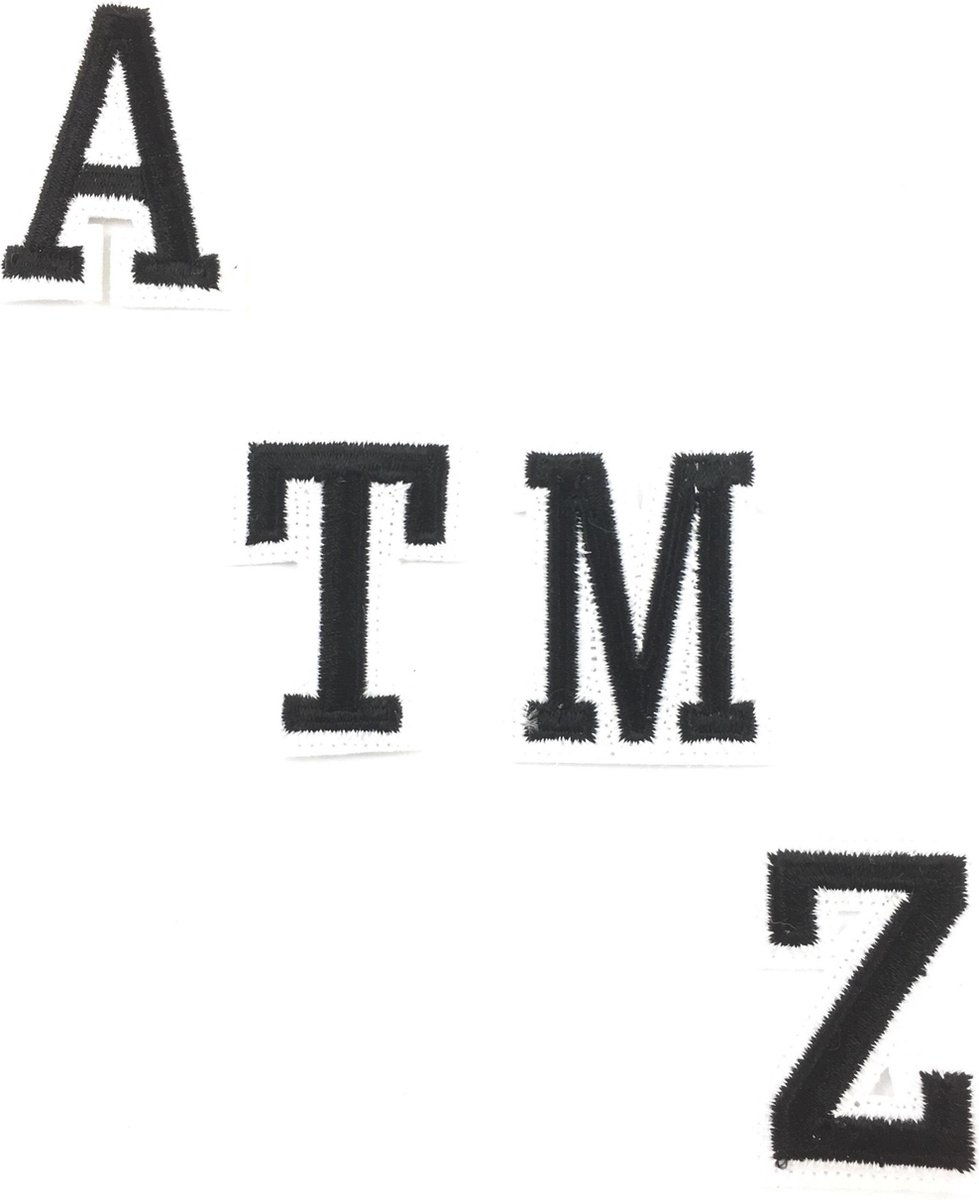 MegaMooi Zwart Witte Alfabet Letters A Tot En Met Z Strijk Patches 4,5 x 3,5 cm / Letter A