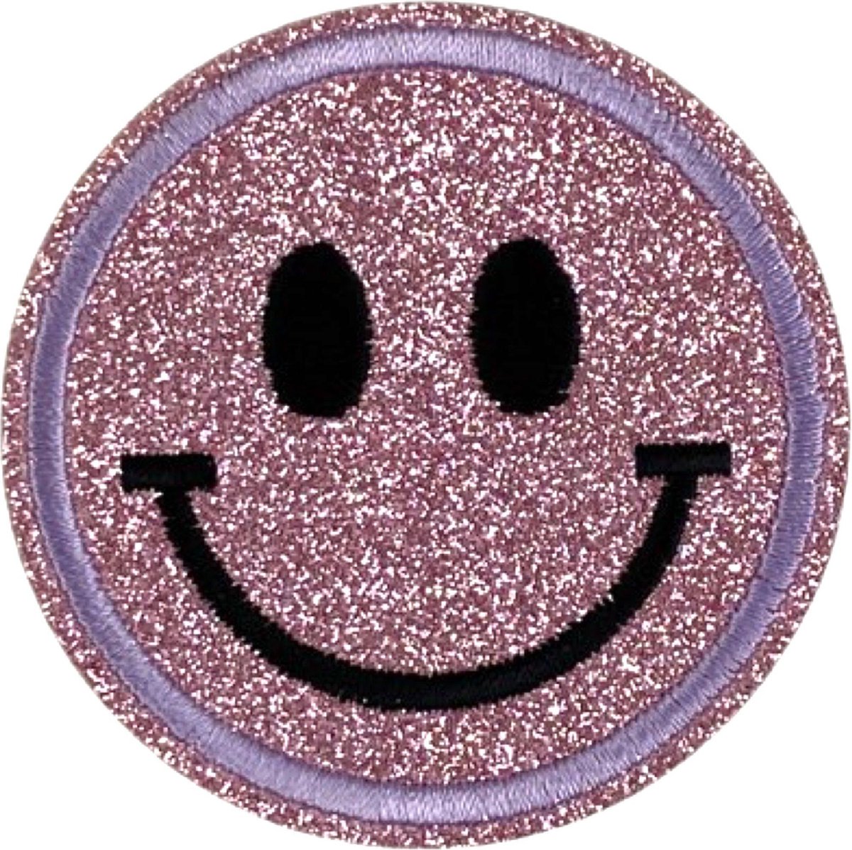 Roze Glitter Smiley Emoji Strijk Embleem Patch 6.4 cm diameter