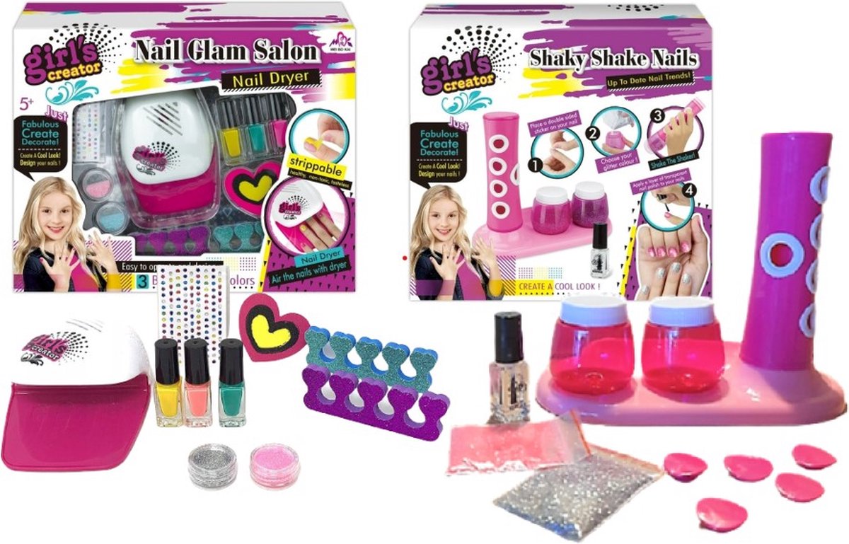 Nagelstudio & Glitterstudio Meisjes voor Lakken en Tekenen met vele Accessoires - Nagelstudio Speelgoed - Nagelsalon Meisjes 5+ jaar - Nagellak Set - Nagellak Kinderen - Nagellak Meisjes - Met Droger