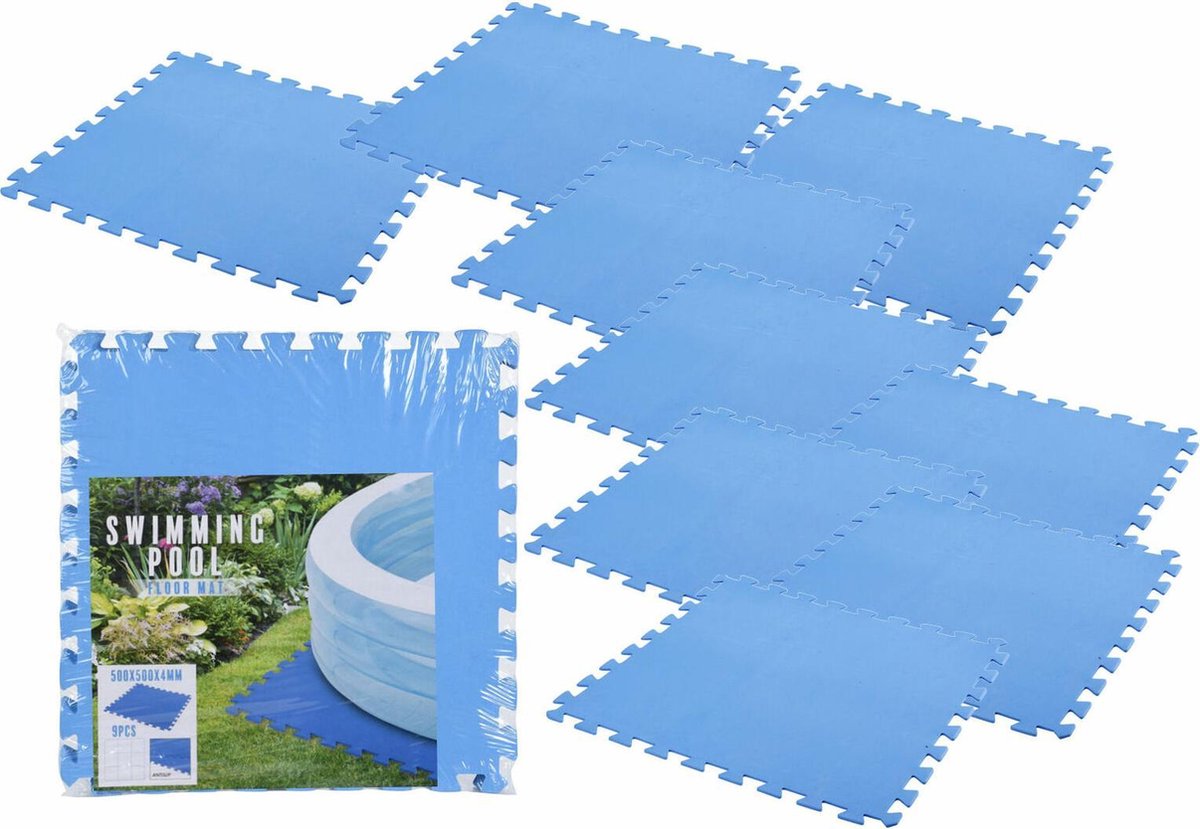 Meisterpool® Zwembad tegels - Set van 9 stuks - Bodem bescherming - Ondertegels - Ondervloer -  Foam tegels - Matten - Puzzelmat voor zwembad - zwembadtegels - 50x50x0.4cm / 2.25m2