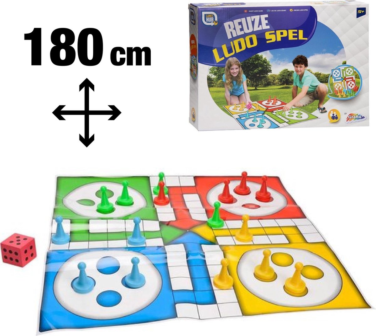 Mens erger je niet! - Reuzen buitenspeelgoed - 180 cm - 18-delig - Ludo gezelschapsspel groot