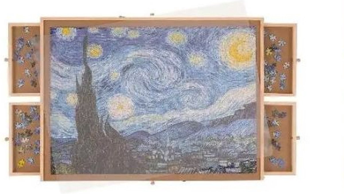   Draaibaar Puzzelbord Met Opbergsystemen - Puzzelplaat - Puzzelplank - Portapuzzel - 1000 Stukjes - 6 Lades - Hout