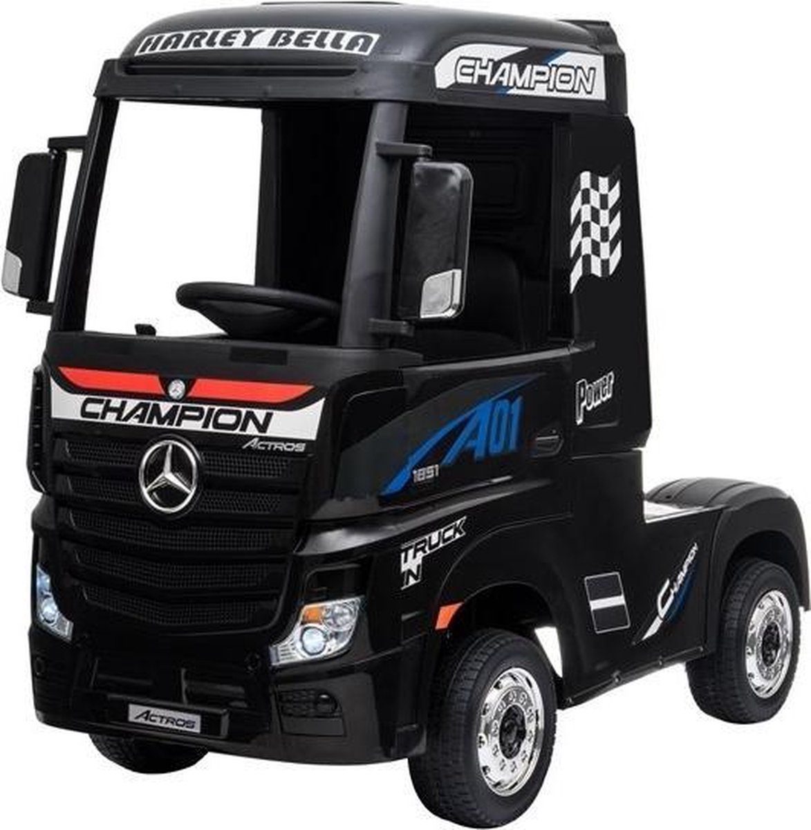 Elektrische Kinder vrachtwagen Mercedes Actross Truck 4x4 Zwart 24V Met Afstandsbediening FULL OPTIONS