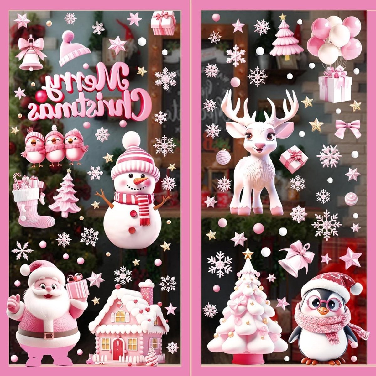 Groene Gloed - Kerst Raamstickers Herbruikbaar Winterdecoratie - 9 Vellen Zelfklevende Kerstmis - Glas Winkel School Decoratie