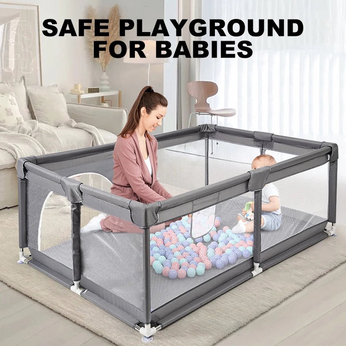 Grondbox Baby - Speelbox - Baby Playpen - Kruipbox voor Baby - Grondbox Kruipbox - Veilige Speelomgeving - Speelbox - Baby box - 200x200cm - Grijs
