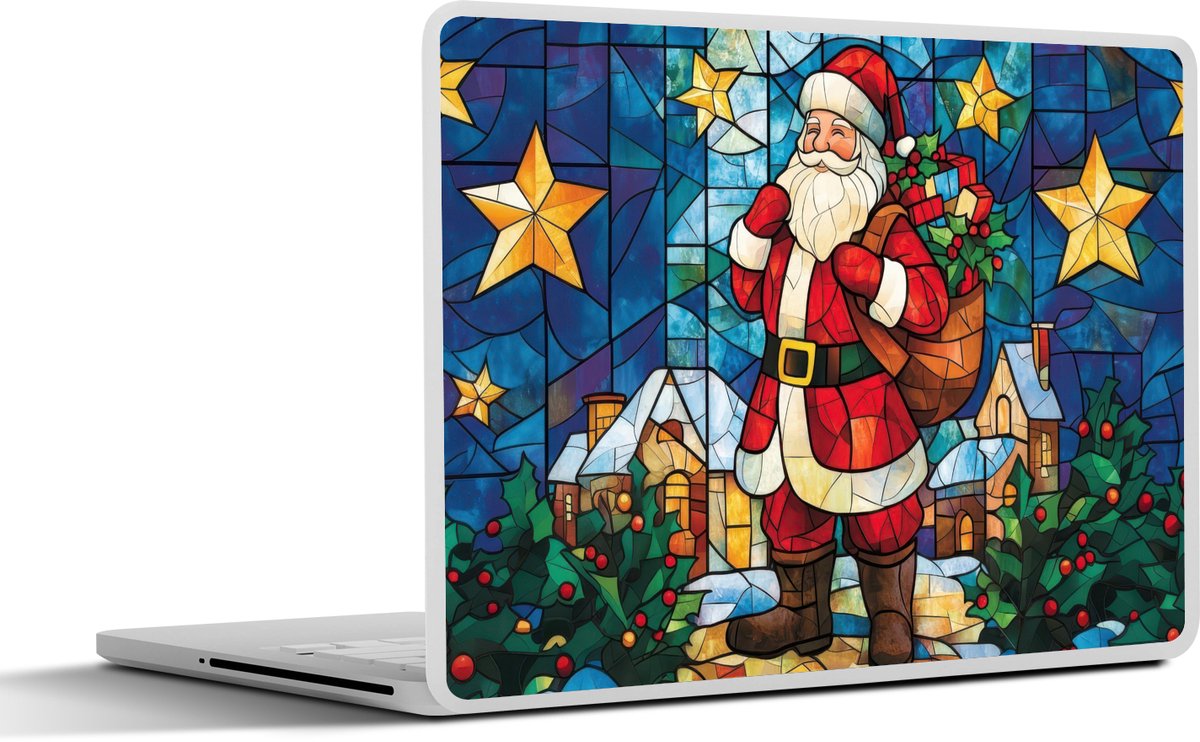 Laptop sticker - 12.3 inch - Kerstman - Glas - Kleurrijk - 30x22cm - Laptopstickers - Laptop skin - Cover