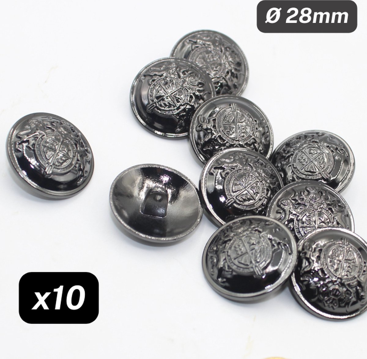 10 Stuks METALEN ZAMAK KNOPEN, Maat 28MM, Vintage Blazerknopen in Militaire Stijl, Spaanse Kwaliteit, Kleur GUN METAL