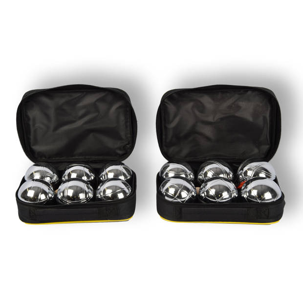 2 Sets Jeu-de-boulesset 6 Stuks Jeu-de-boulesset met Jack/Cochonnet, Maatpen en Draagtas per Stuk - 7,3 cm Bal