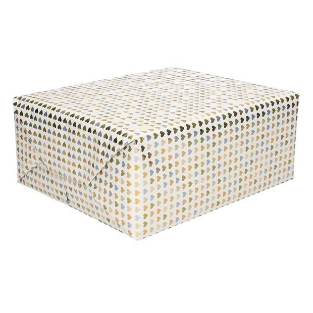 2x Cadeaupapier met gouden hartjes opdruk 70 x 150 cm - Cadeaupapier