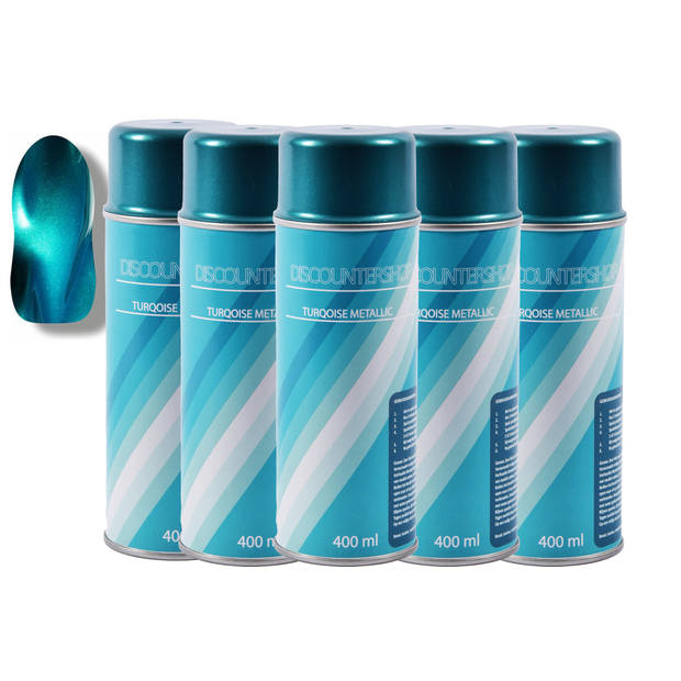 6x Spuitverf Spuitlak Spuitbus turquoise metallic 3010 / 2125 Vernis Sneldrogend Transparant Binnen &