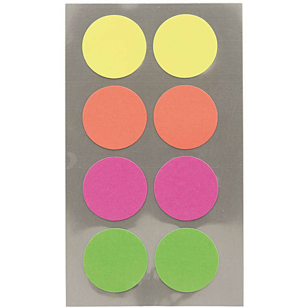 Hobby stickers - 32x stuks - D25 mm - neon kleuren ronde stickers - Kantoor stickers - Scrapbook - Stickers