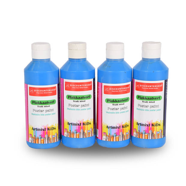 Plakkaatverf Set Van 4 Levendig Blauw Uitstekende Dekking op Hout en Canvas Elk 250 ml - 5cm x 16cm Fles