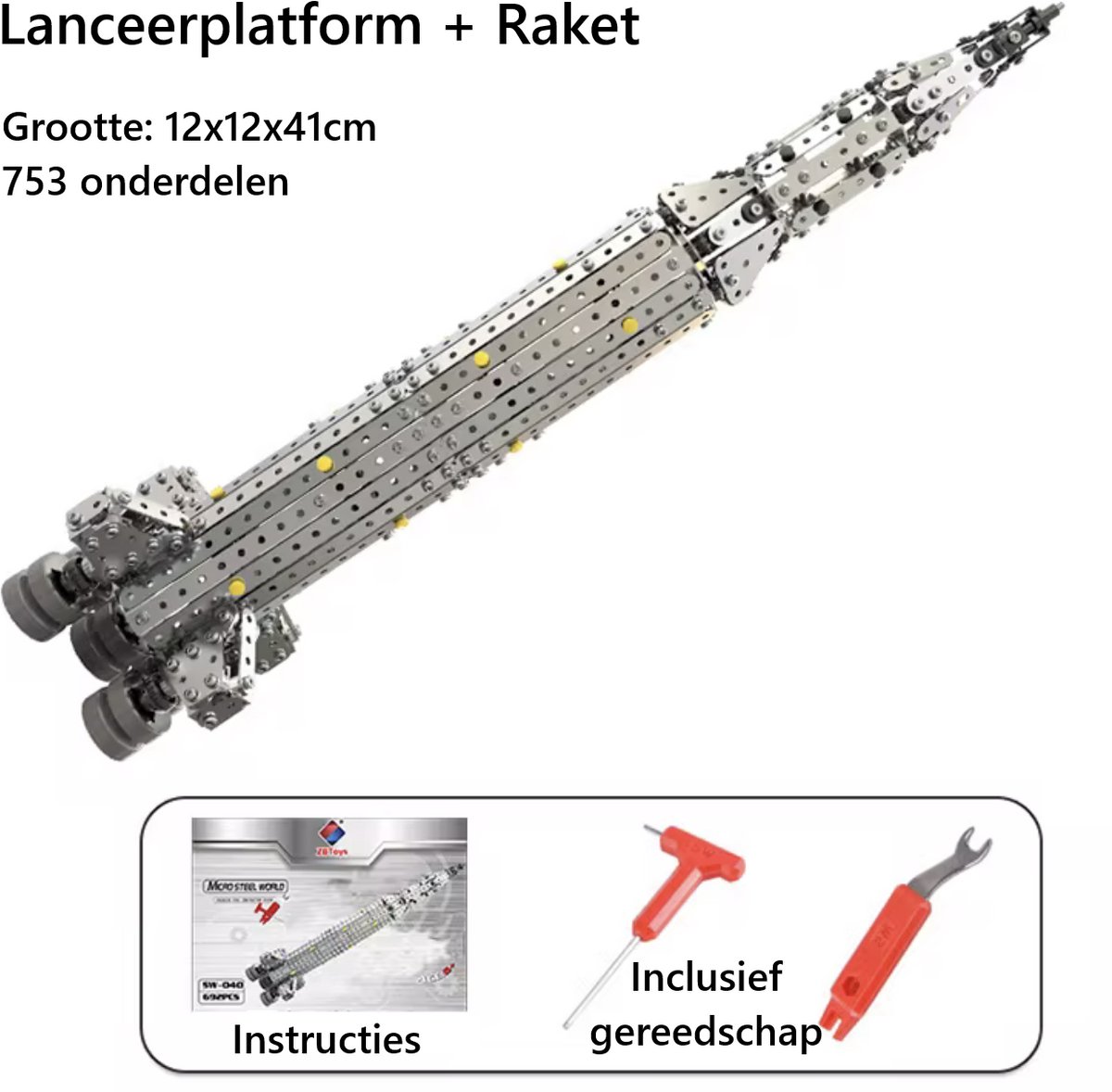 Bouwpakket Raket met Lanceerplatform – Metalen Modelbouw - 1400+ Onderdelen