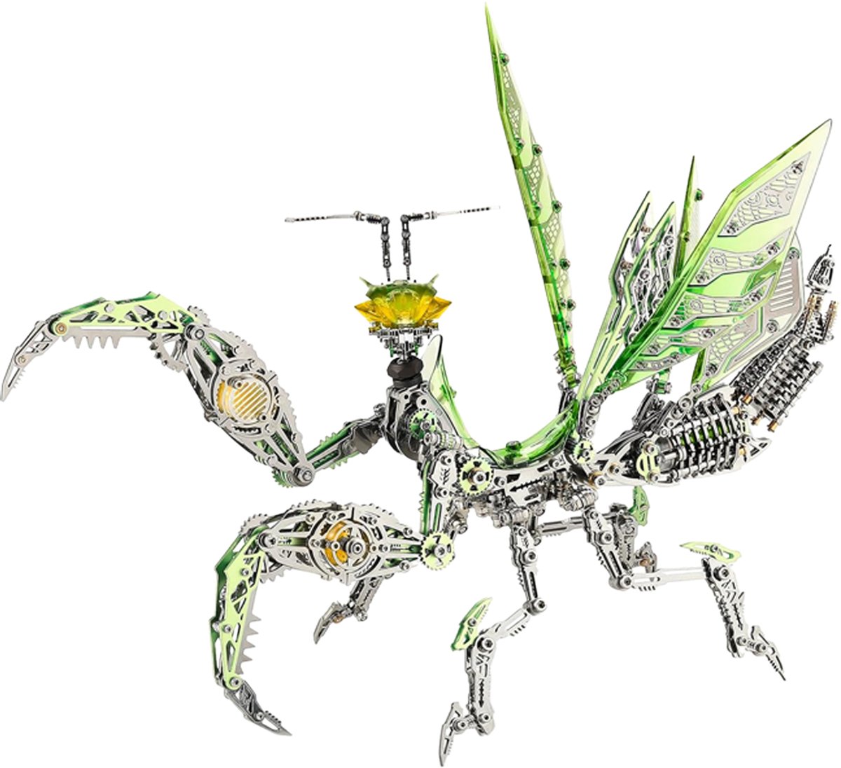 Metalen Modelbouw Sprinkhaan Groen - DIY Bouwpakket - 1100+ Onderdelen – Met LED Lampjes
