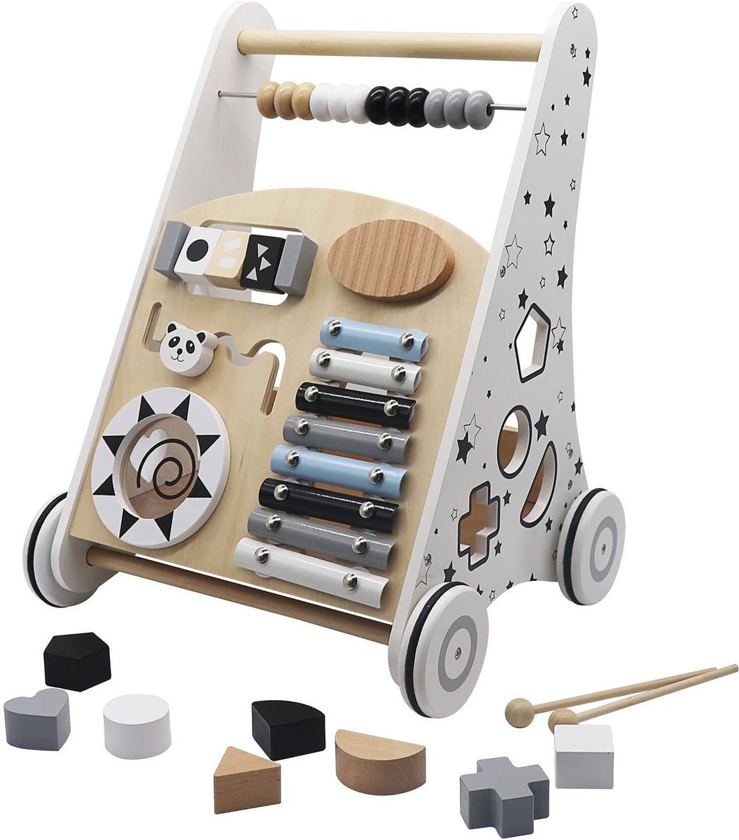   - Houten Loopwagen - Speelgoed - Wit, Manipulatief