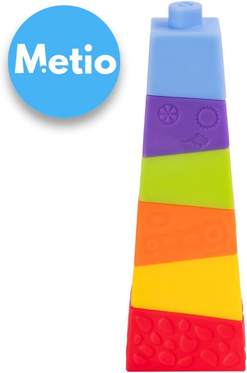   - Sensorische Babypiramide Stapelbekers - 6 Stuks - Multi-getextureerd - PVC (BPA-vrij) - Meerkleurig