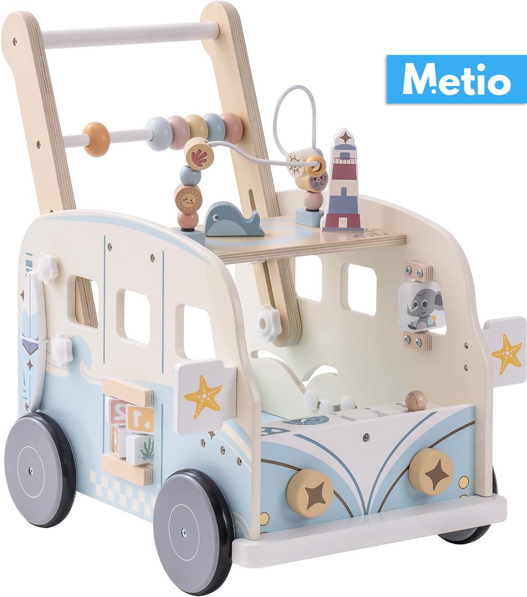   Houten Loopwagen - Multifunctionele Babyloophulp - Speeltoestellen Activiteitencentrum-set - 10 maanden - 1-2 jaar
