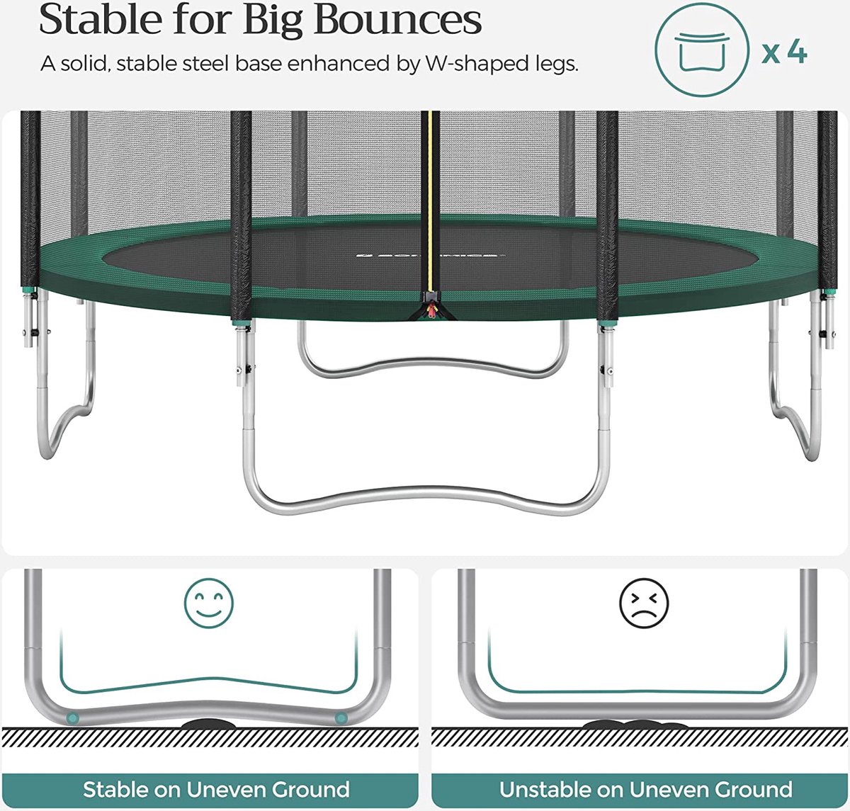 Trampoline Ø 305 cm - Ronde tuintrampoline - Met veiligheidsnet - Met ladder - Groen